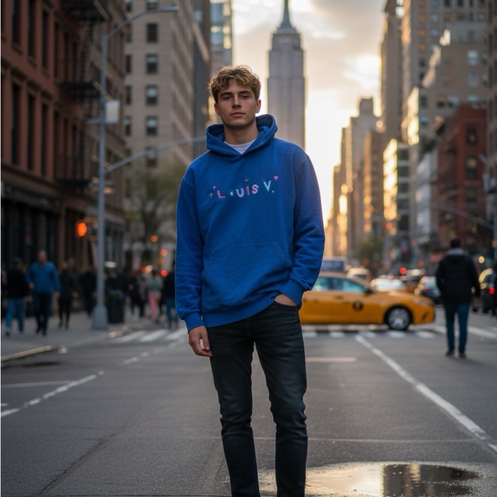 Mega Yacht Men's Louis Vuitton Blue Hoodie size medium